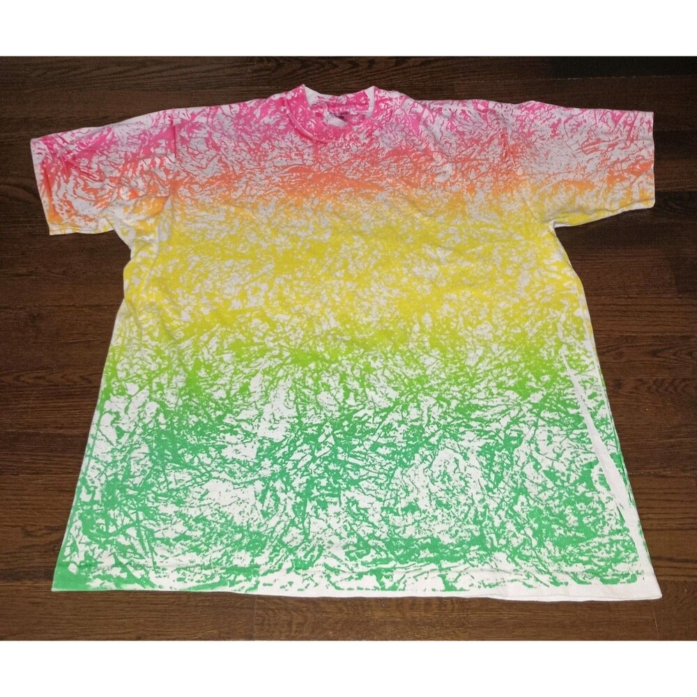 Vintage Hand Painted Shirt Mens XL Paint Splatter Multicolor Neon Single Stitch